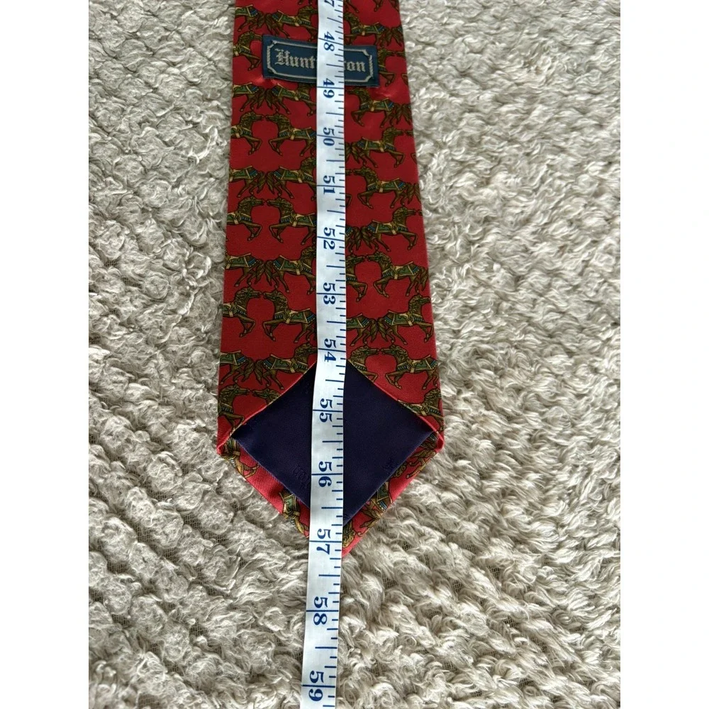 Vtg Huntington Art Deco Regal Horse Equestrian Red Silk Tie USA 90s 3.7x60